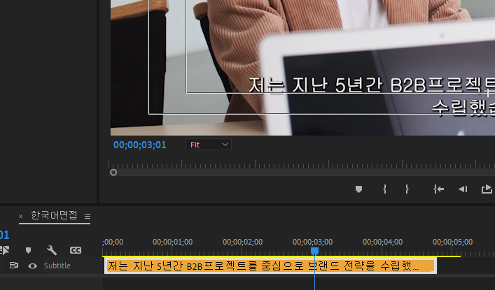 프로그램 모니터 패널과 캡션클립을 확인합니다